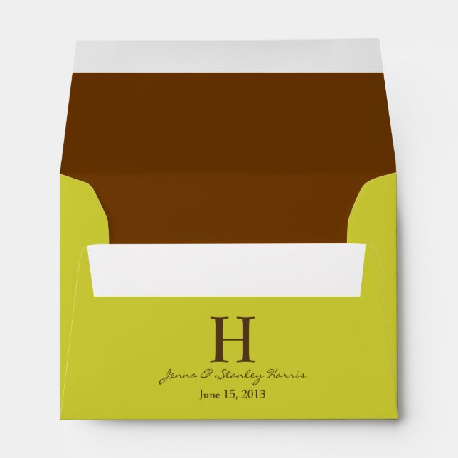 A6 Green & Brown Monogram Wedding Envelopes (Back (Bottom))