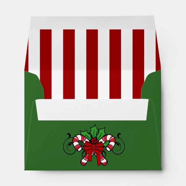 A6 Green Candy Cane Striped Christmas Envelopes (Back (Bottom))