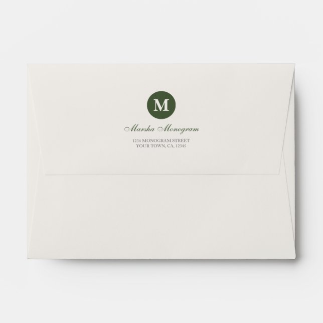 #A6 - Green & Cream Monogram (Green inside) Envelope (Back (Top Flap))