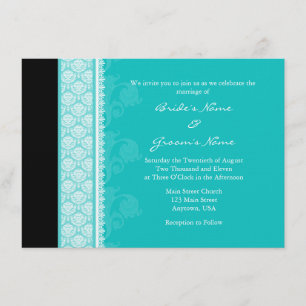 A6 Invitations Turquoise One Side Mariage damassé