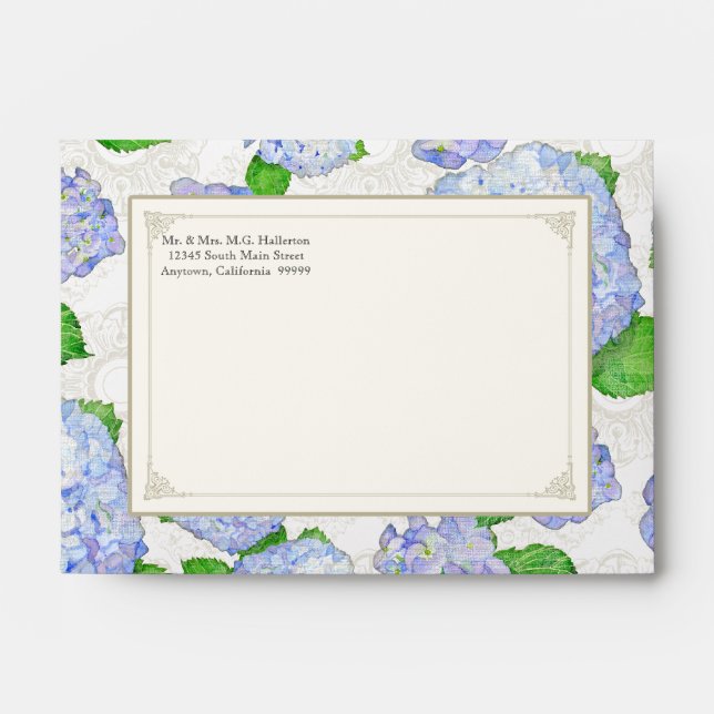 A6 Matching Envelopes Blue Hydrangea Lace Floral (Front)