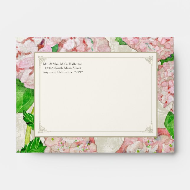 A6 Matching Envelopes Pink Hydrangea Lace Floral (Front)