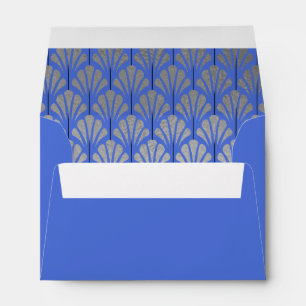 A6 Personalized Art Deco Fans Blue Silver Foil Envelope