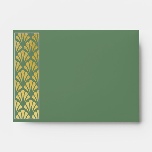 A6 Personalized Art Deco Fans Green Gold Foil Envelope (Front)