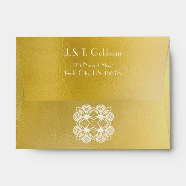 A6 Personalized Golden Wedding Art Deco Ornament Envelope (Back (Top Flap))