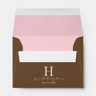 A6 Pink & Brown Monogram Lined Wedding Envelopes