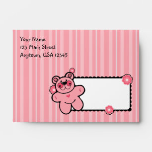 A6 Pink Teddy Bear Striped Baby Shower Envelopes