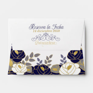 A6 Save the Date Spanish Quinceanera Navy Blue Envelope