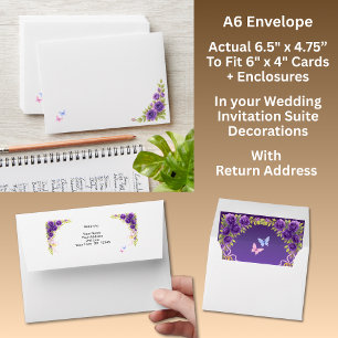 A6 size Purple Mauve Flowers & White Wedding Suite Envelope