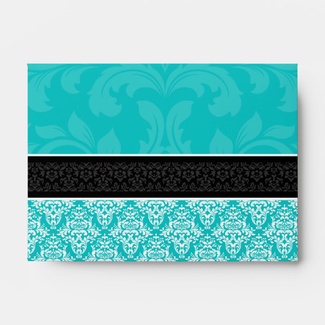 A6 Turquoise Black & White Damask Lined Envelopes (Front)