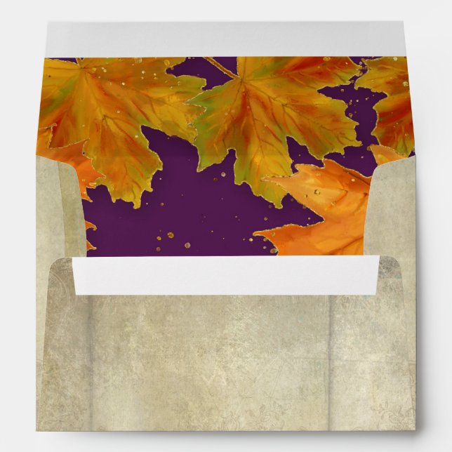 A7 5x7 Fall Autumn Falling Leaves Elegant Wedding Envelope (Back (Bottom))