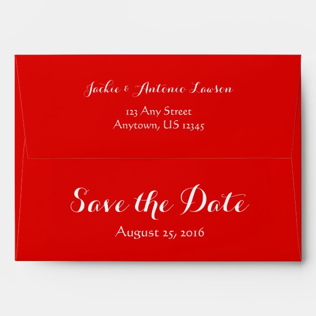 A7 5x7 Red White Save The Date Envelope (Back (Top Flap))