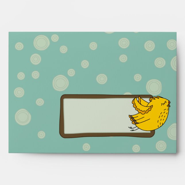 A7 Aqua Blue & Yellow Retro Chic Bird Envelopes (Front)