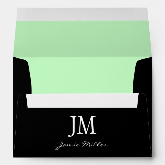 A7 Black and Mint Green Monogram Envelopes (Back (Bottom))