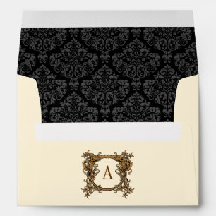 A7 Cream & Black Damask Monogram Wedding Envelopes