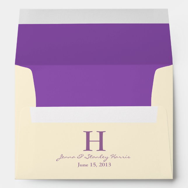 A7 Cream Purple Monogram Wedding Envelopes (Back (Bottom))