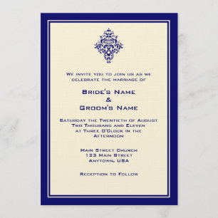 A7 Cream & Royal Blue Simple Wedding Invitations