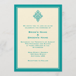 A7 Cream & Teal Blue Simple Wedding Invitations