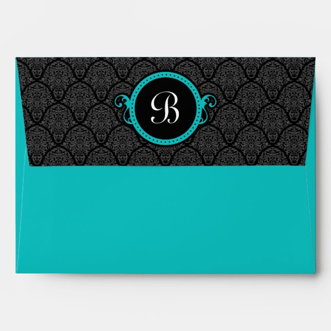 A7 Enveloppes de monogramme à volets Damas Turquoi (Dos (Haut rabat))