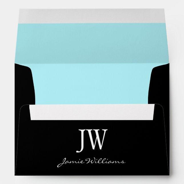 A7 Enveloppes de monogramme noir et bleu Aqua (Dos (Bas))