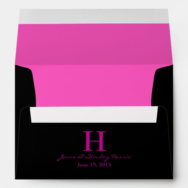 A7 Hot Pink and Black Monogram Wedding Envelopes (Back (Bottom))