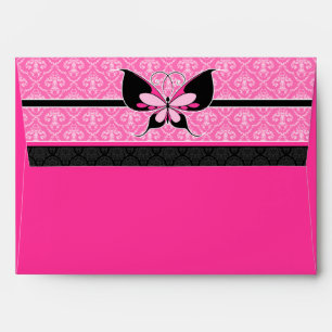 A7 Hot Pink Butterfly Flap Damask Envelopes