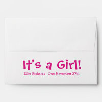 A7 Hot Pink White Due Date Baby Shower Envelopes