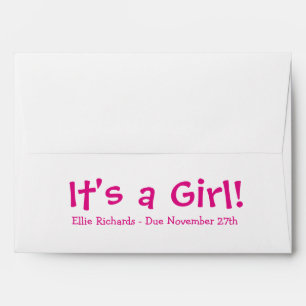 A7 Hot Pink White Due Date Baby Shower Envelopes