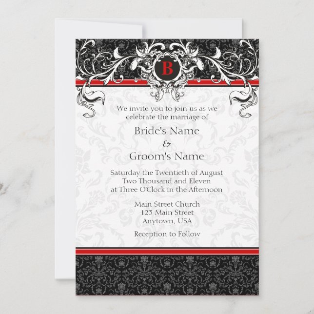 A7 Invitations de mariage pour monogrammes rouges  (Devant)