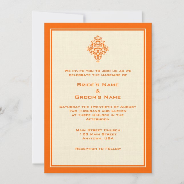 A7 Orange & Cream Invitations de mariage simples (Devant)