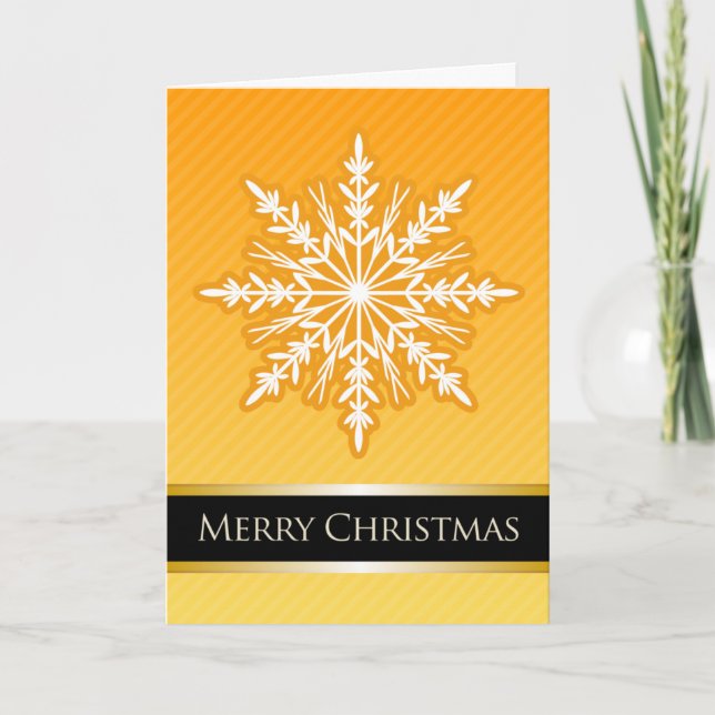 A7 Orange Snowflake Striped Modern Christmas Card (Front)