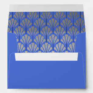 A7 Personalized Art Deco Fans Blue Silver Foil Envelope
