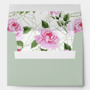 A7 Roses Geometric Frame Wedding Return Address Envelope