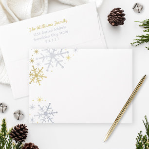A7 Silver and Gold Snowflake Holiday Mailing Envelopes