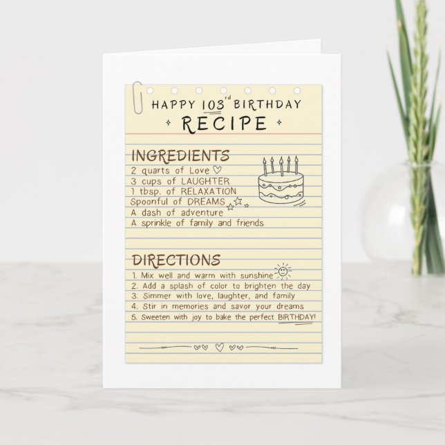 A 103rd Birthday Card for Grandma or Mom (Front)