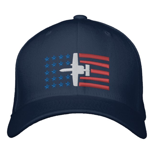A-10 Attack Jet Stars and Stripes - Red White Blue Embroidered Hat (Front)
