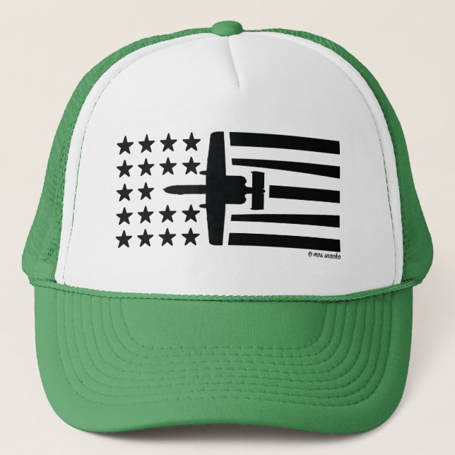 A-10 Warthog Attack Jet Black Stars Stripes Trucker Hat (Front)
