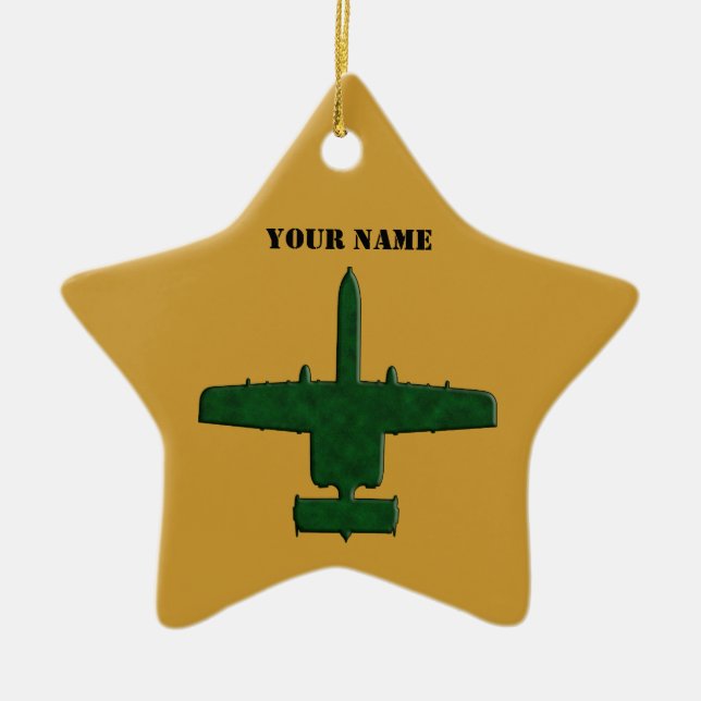 A-10 Warthog Silhouette Green Camo Airplane Ceramic Ornament (Front)