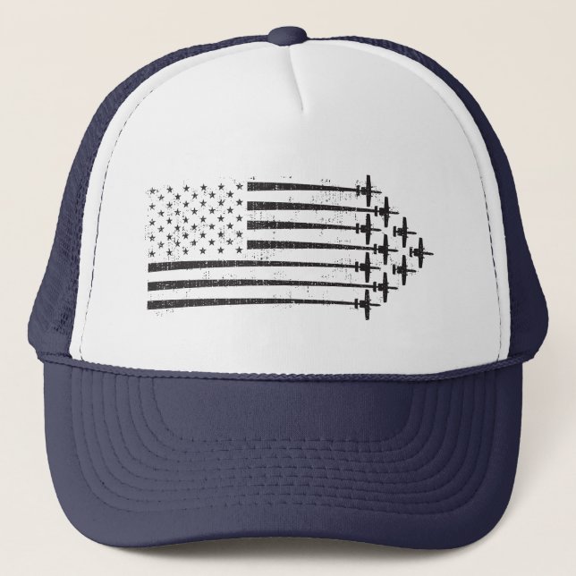 A-10 Warthog Vintage Style USA Flag Formation Trucker Hat (Front)