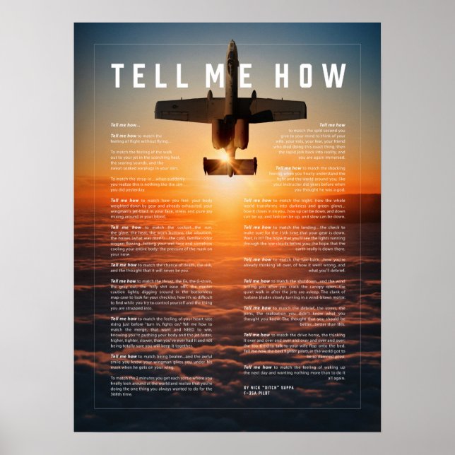 A-10 with Tell Me How ode to military pilots Poster (Front)