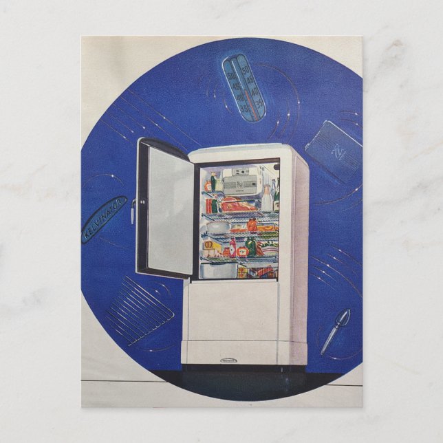 A 1930s era refrigerator ad postcard (Front)