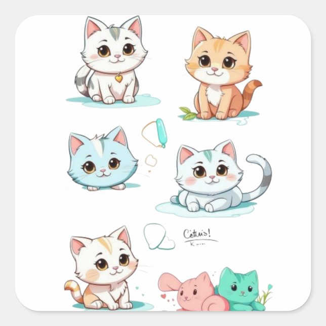 A 2D cartoon cat Square Sticker (Front)