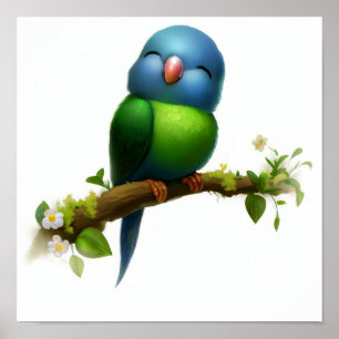 A 3D Image of a Blue-crowned Hanging Parrot Poster