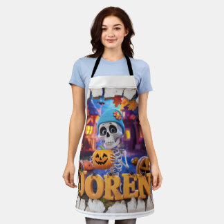 A 3D render of a Pixar-style whimsical Halloween  Apron