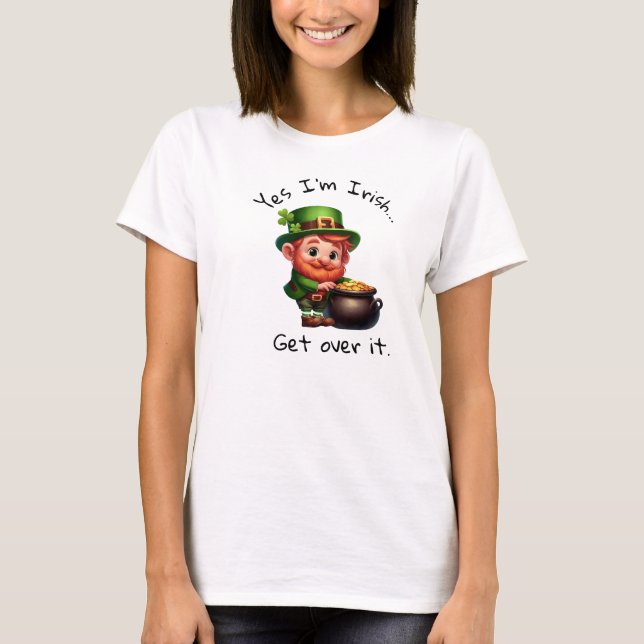 A 3D Rendered Leprechaun with a Custom Caption T-Shirt (Front)