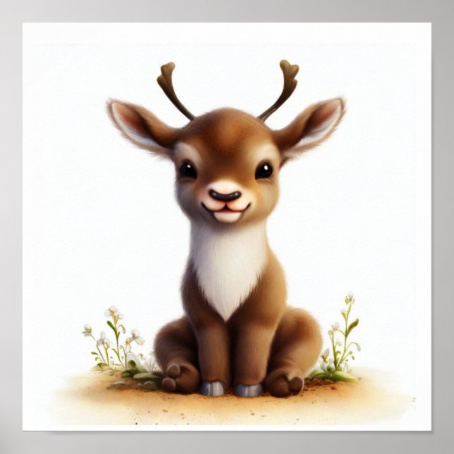 A 3D Rendered Watercolor Image of a Caribou Poster (Front)