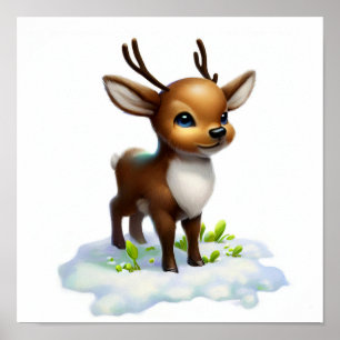 A 3D Rendered Watercolor Image of a Caribou Poster