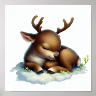A 3D Rendered Watercolor Image of a Caribou Poster