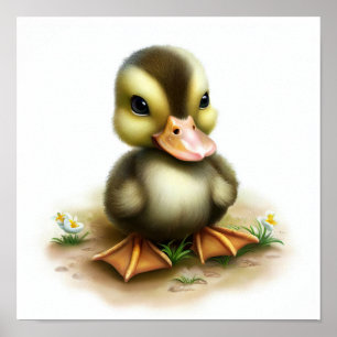 A 3D Rendered Watercolor Painting of a Cute Duck Poster