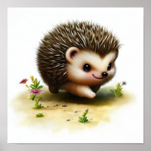 A 3D Rendered Watercolor Painting of a Hedgehog Poster